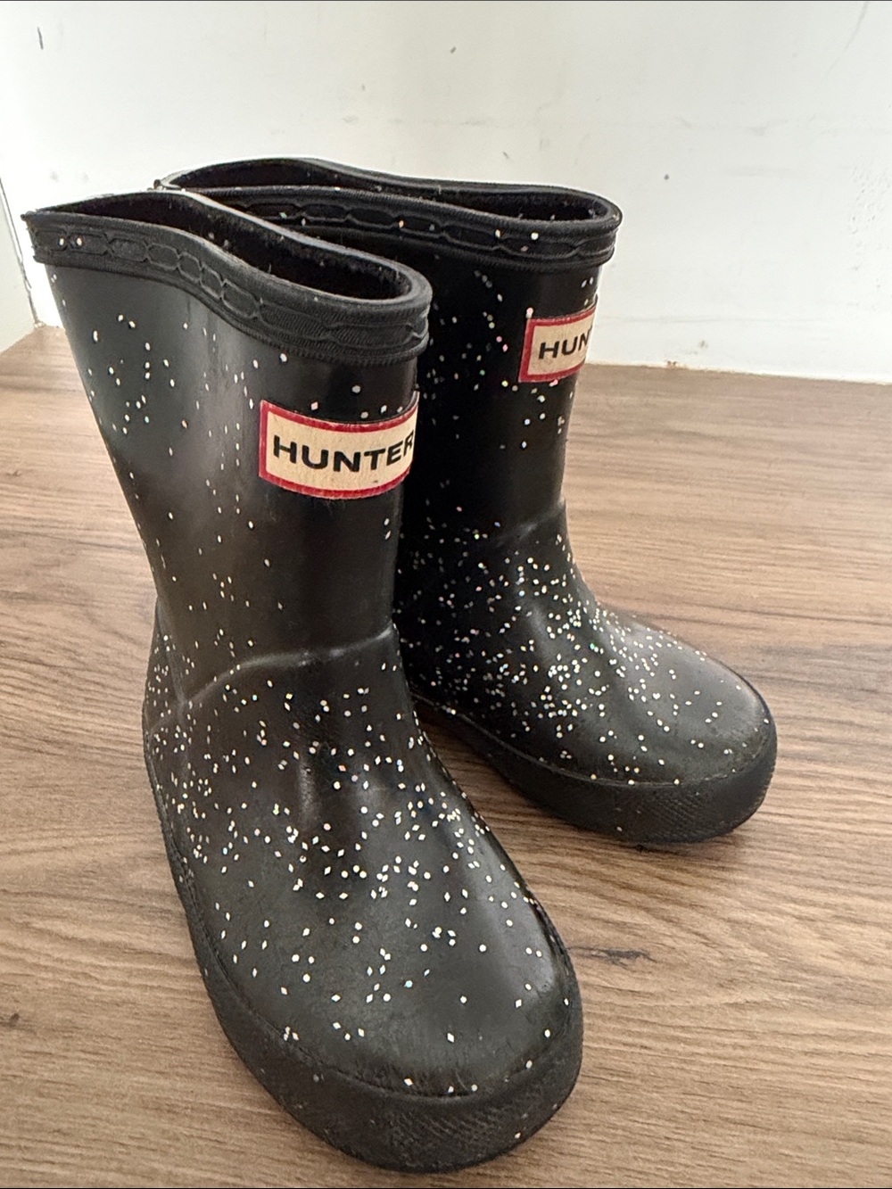 HUNTER BOOTS / Black Sparkle Rain Boots / First Giant Glitter / US 6
